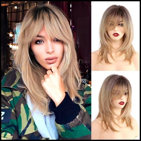 Shoulder Length Layered Curly Wig with Bangs Glueless Heat Resistant Modern main image 7